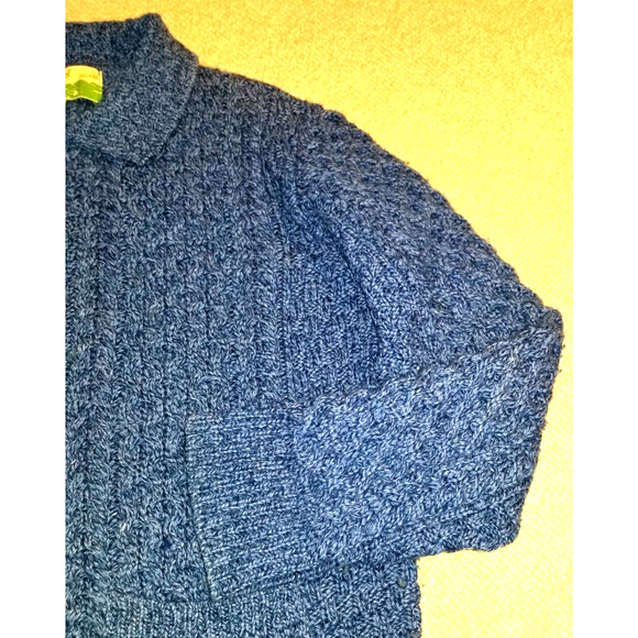 Womens Sweater-SHADES OF ARAN-IRELAND-blue cableknit merino wool zip cardigan-S - Picture 3 of 4
